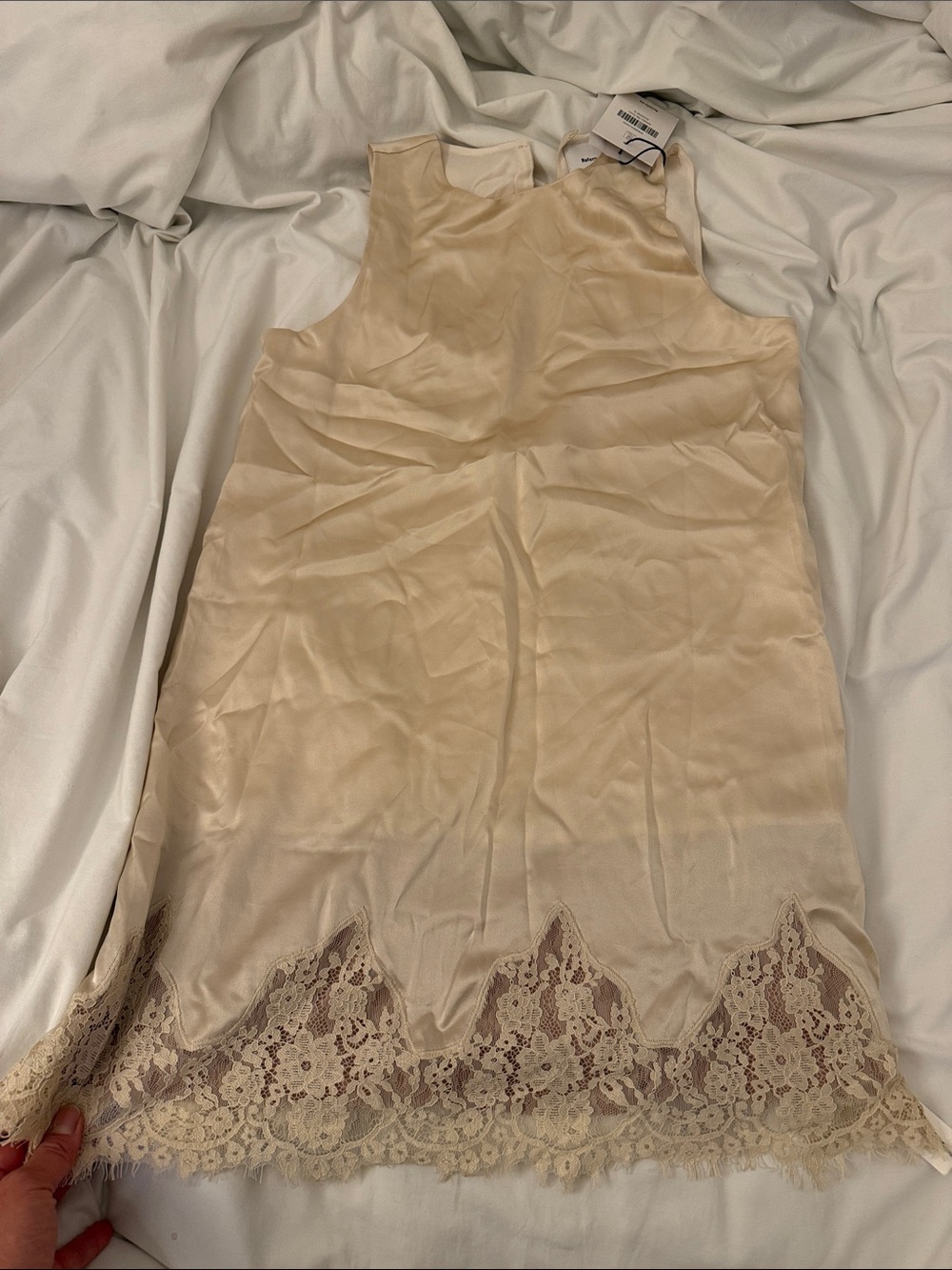 Reformation Silky Lace-Hem Slip Dress - almond color